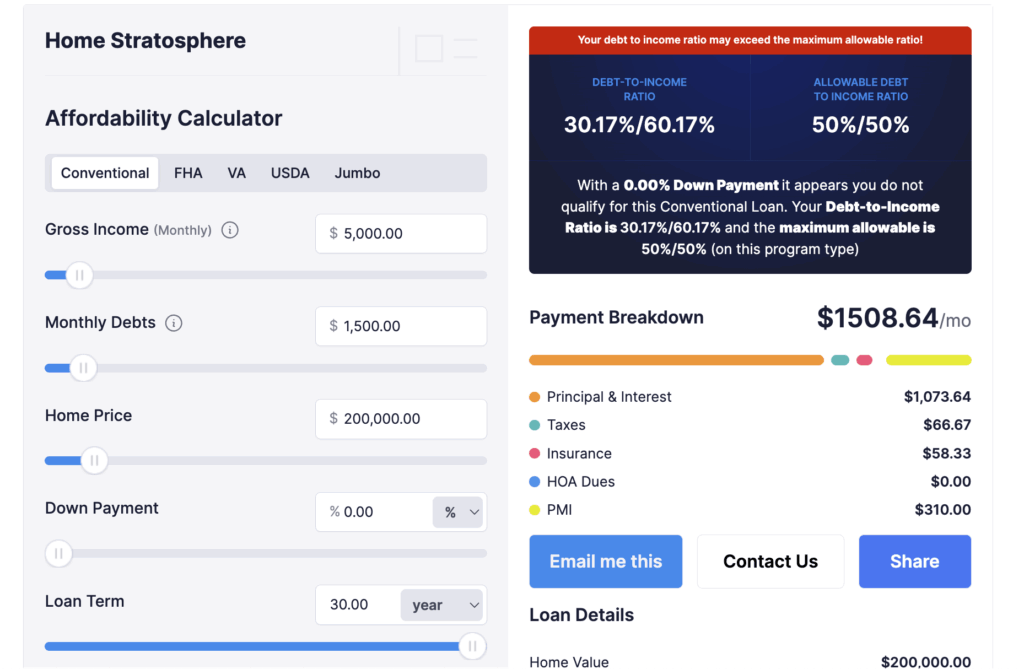 Goalee Affordability Calculator Screenshot