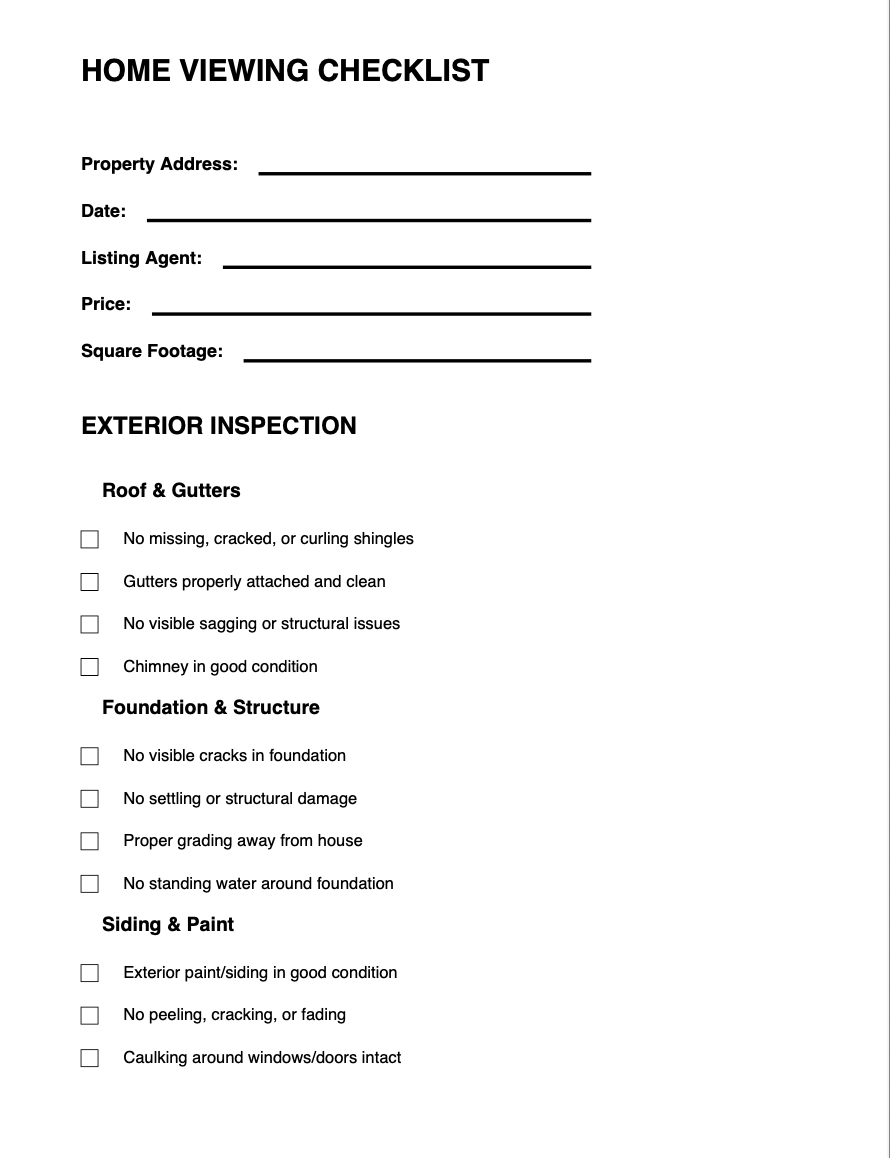 Home Viewing Checklist Preview