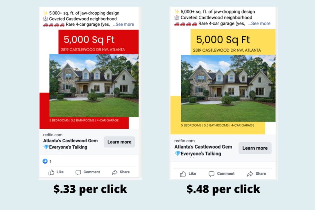 FB ads with different color backgrounds
